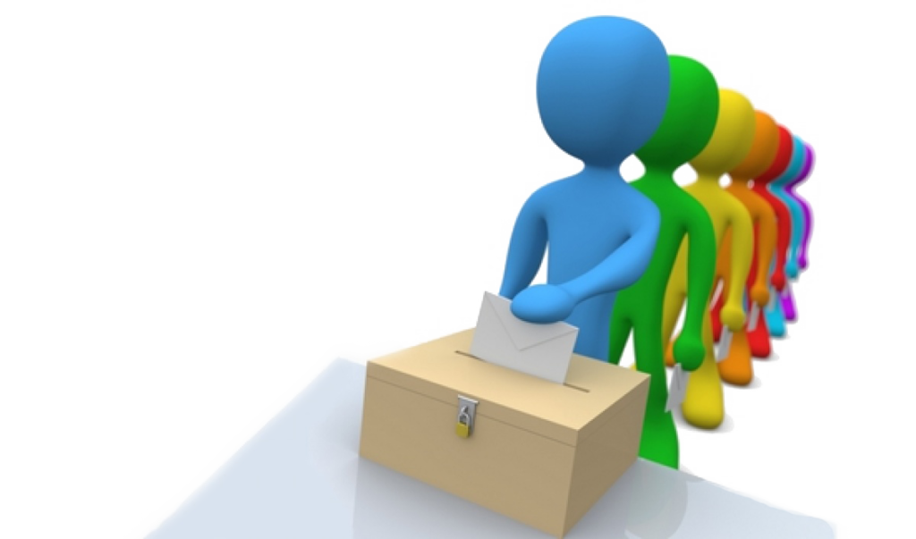Iconos de colores de personas haciendo fila para votar