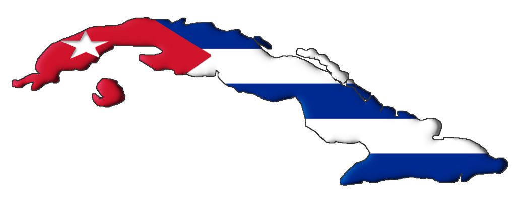 Imagen de la isla de cuba coloreada con los colores de su bandera